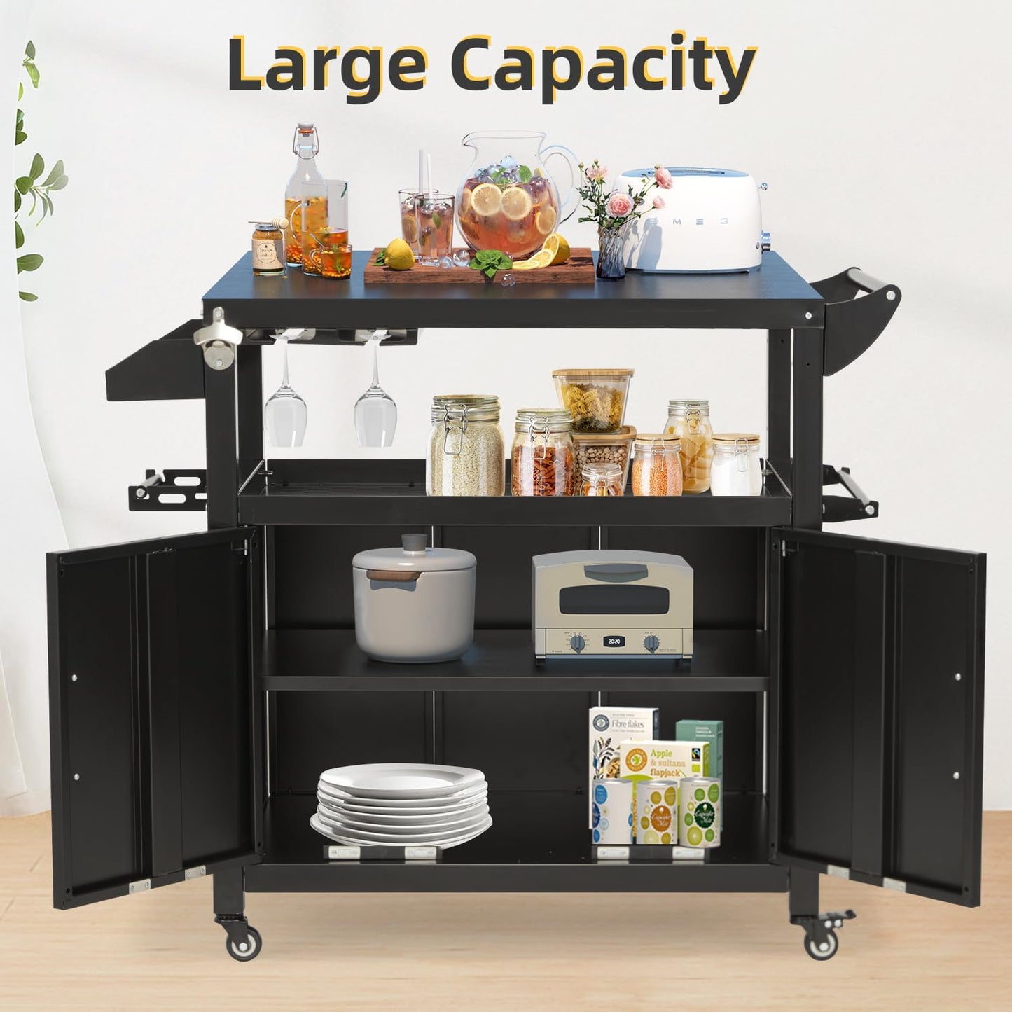 YODOLLA Outdoor Grill Cart Kitchen Storage Cabinets Island with Wheels