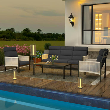 YODOLLA 4 Pieces Aluminum Patio Furniture Set with PE Rope Armrest, Dark Grey