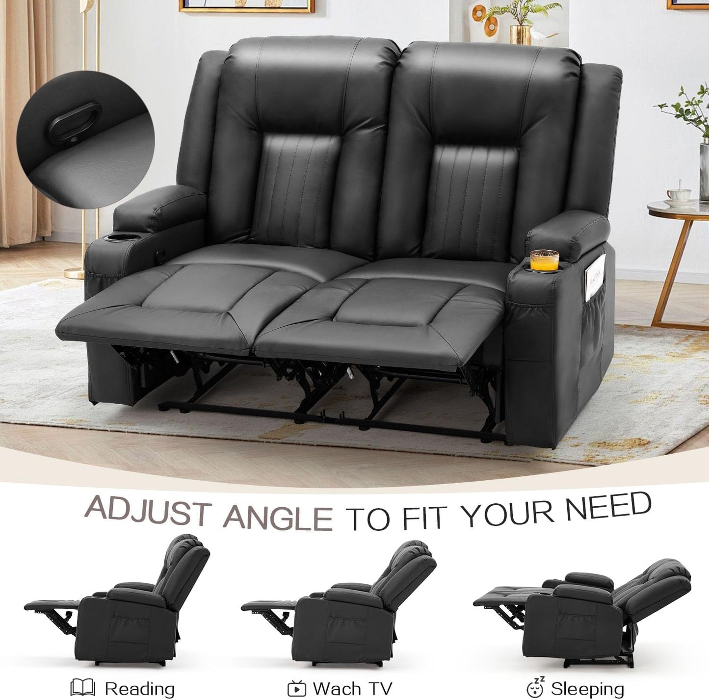 YODOLLA Double Recliner, Home Theater Seating, Black