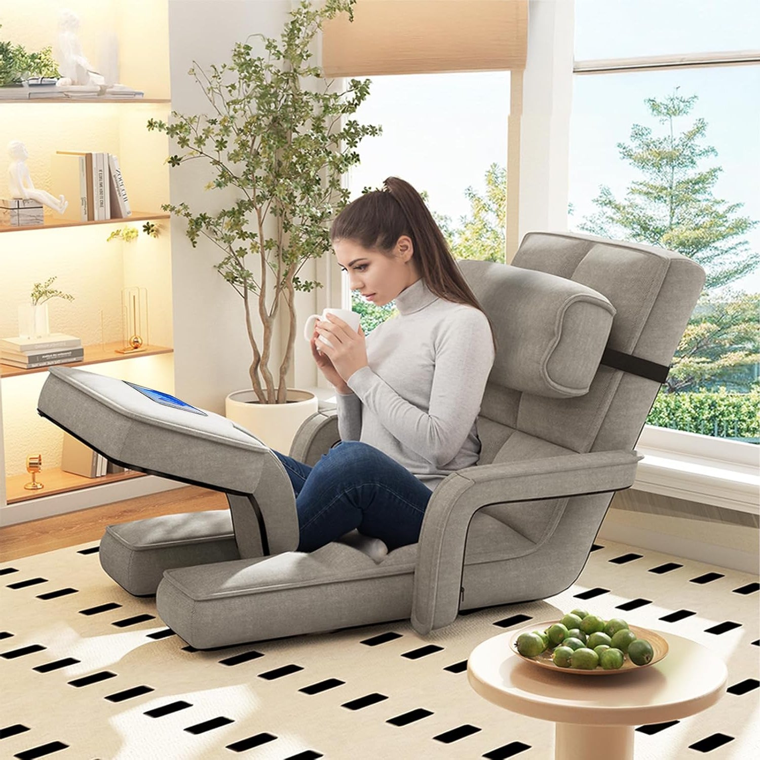 YODOLLA Folding Floor Chair with Adjustable Backrest Footrest