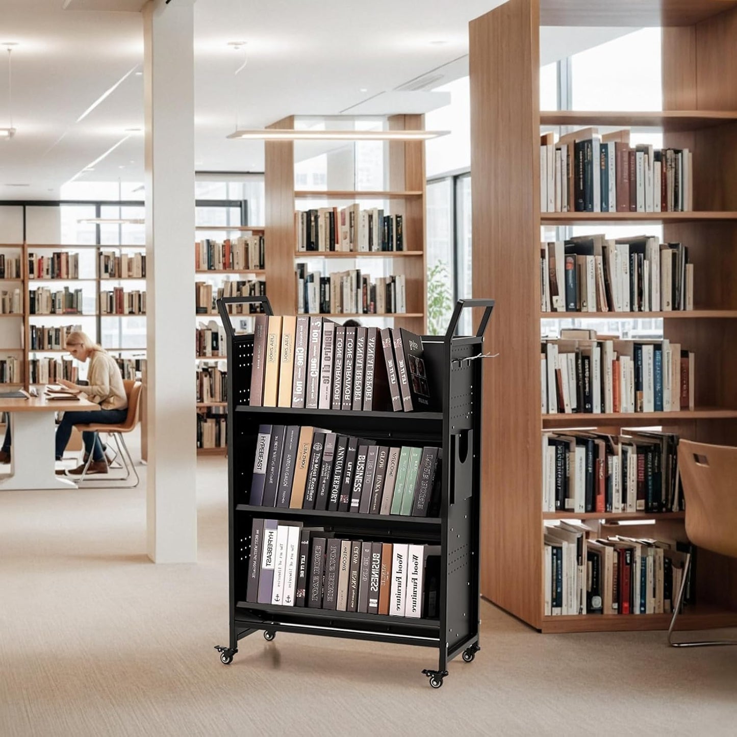 YODOLLA Book Cart with Wheels, 352LBS Rolling Bookshelf Utility Cart