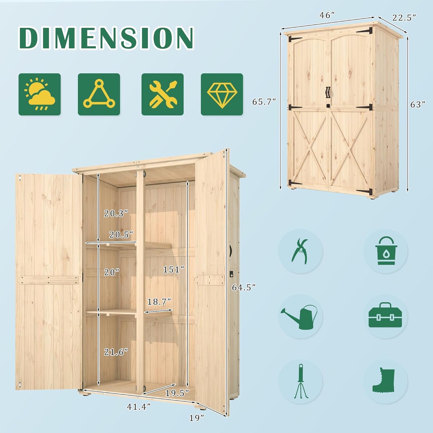 YODOLLA Outdoor Storage Shed with Waterproof Roof, Natural Wood