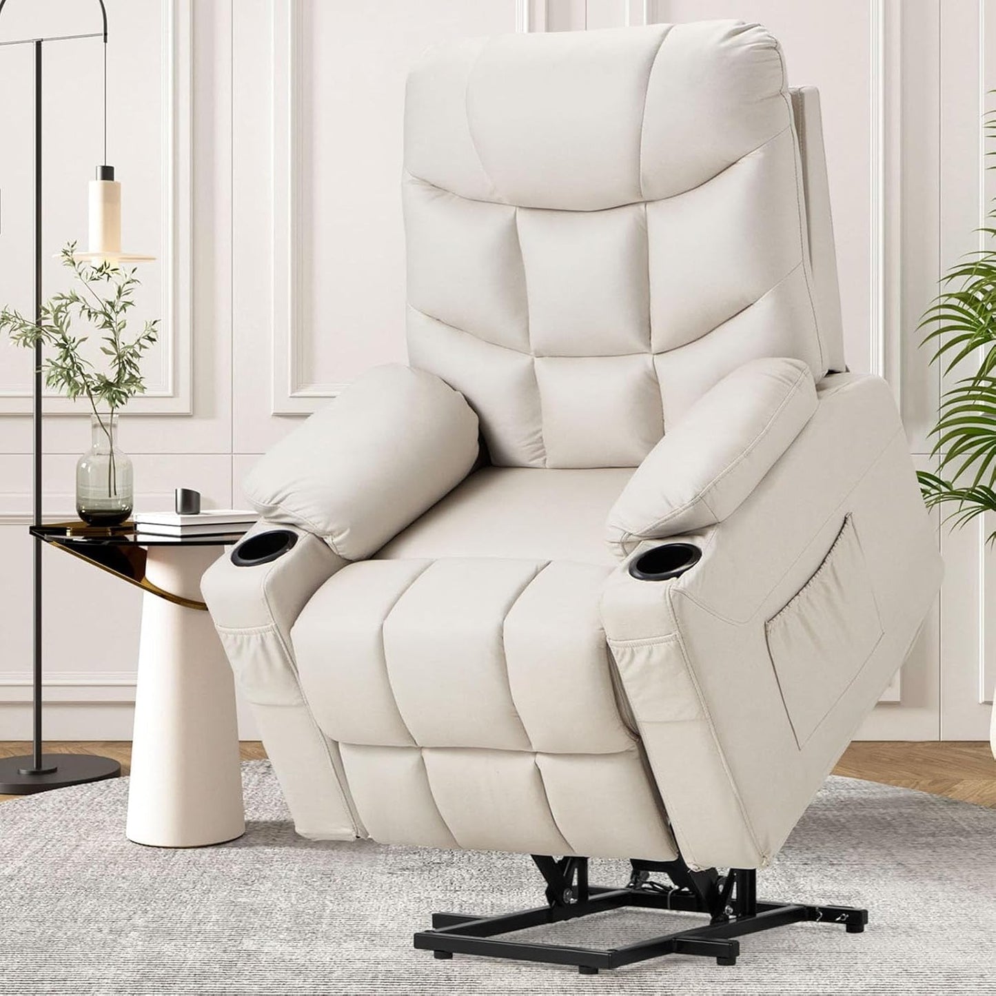YODOLLA Massage Power Lift Recliner for Elderly, Faux Leather, Cream White