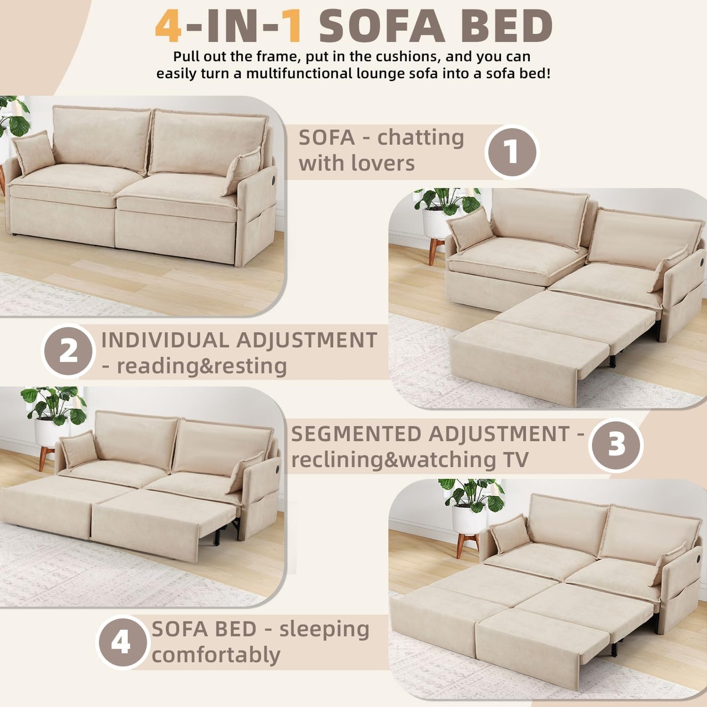 YODOLLA 72" 3 in 1 Sofa Bed Pull Out Couch Sleeper Sofa Bed