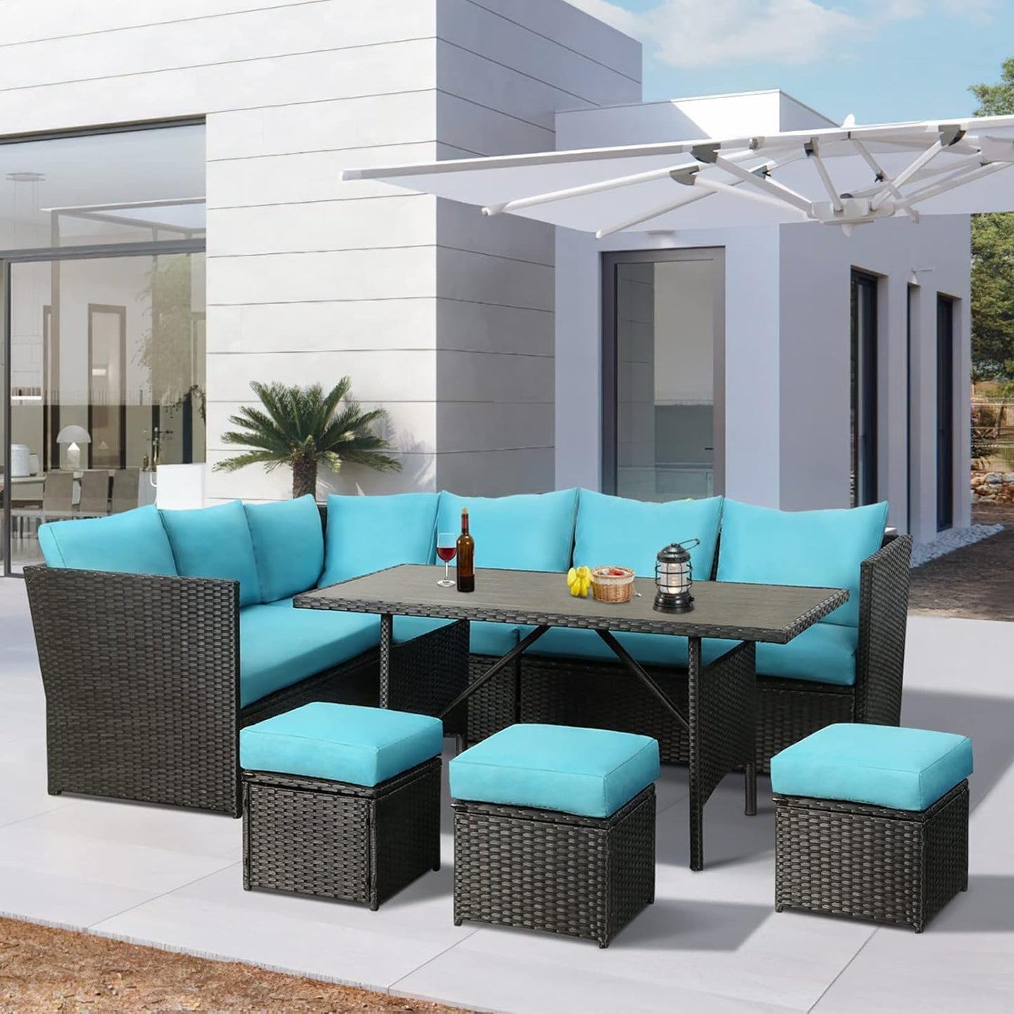 YODOLLA 54” Metal Frame Wicker Outdoor Dining Table, Black