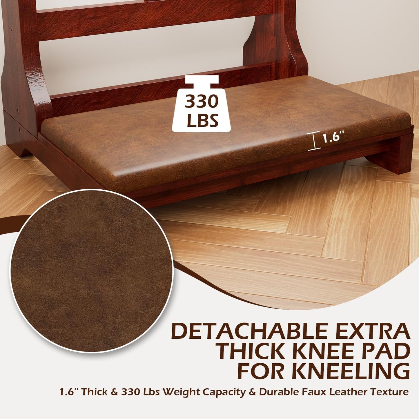 YODOLLA Acacia Wood Prayer Kneeler Bench with Storage Shelf & Soft Cushion