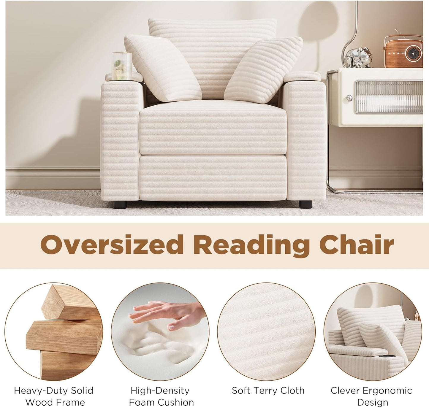 YODOLLA Chaise Lounge Chair Indoor, Oversized Sleeper Chair with Ottoman, Comfy Reading Sofa Armchair