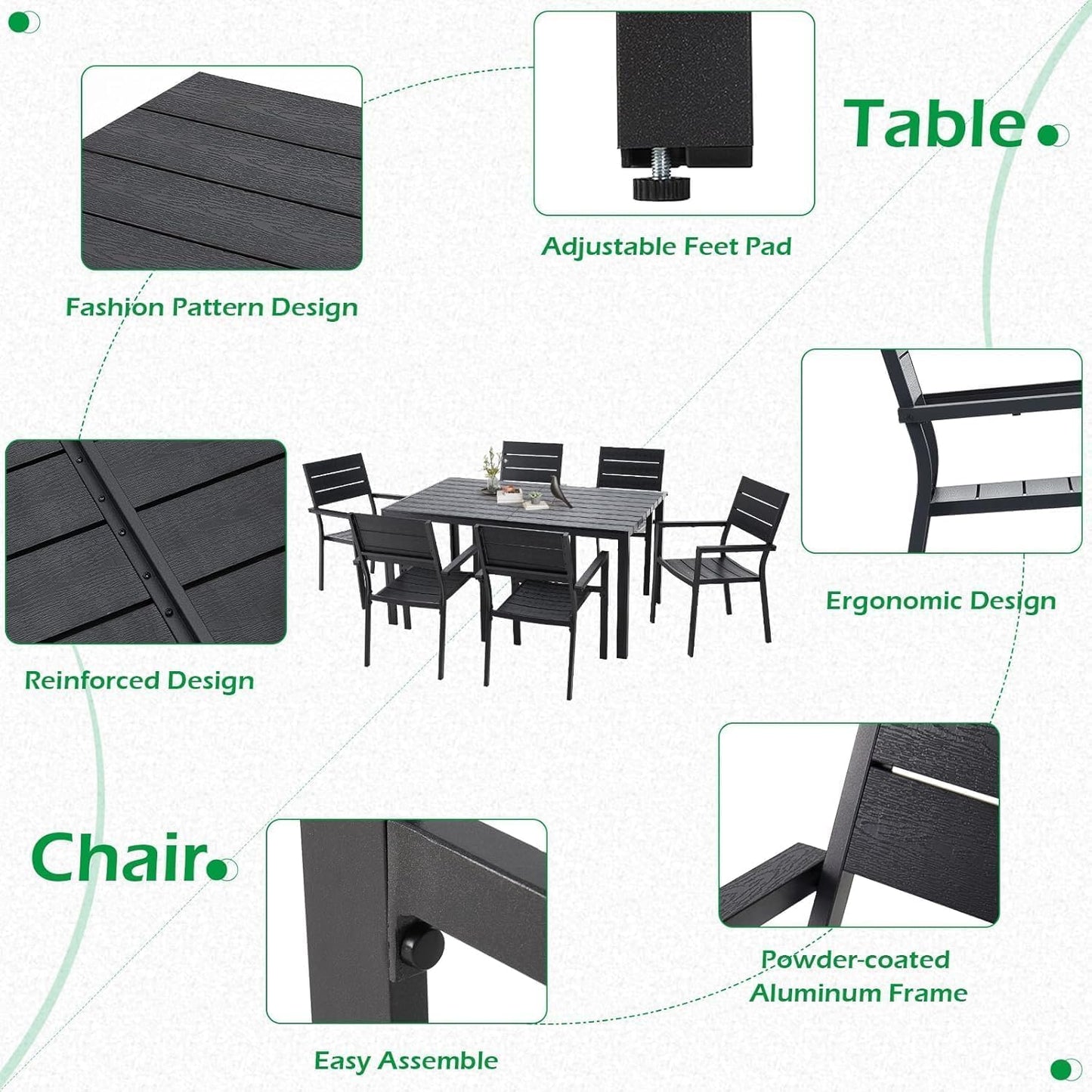 YODOLLA Dining Set, Patio 7 Piece Aluminum Patio Table and Chairs Set