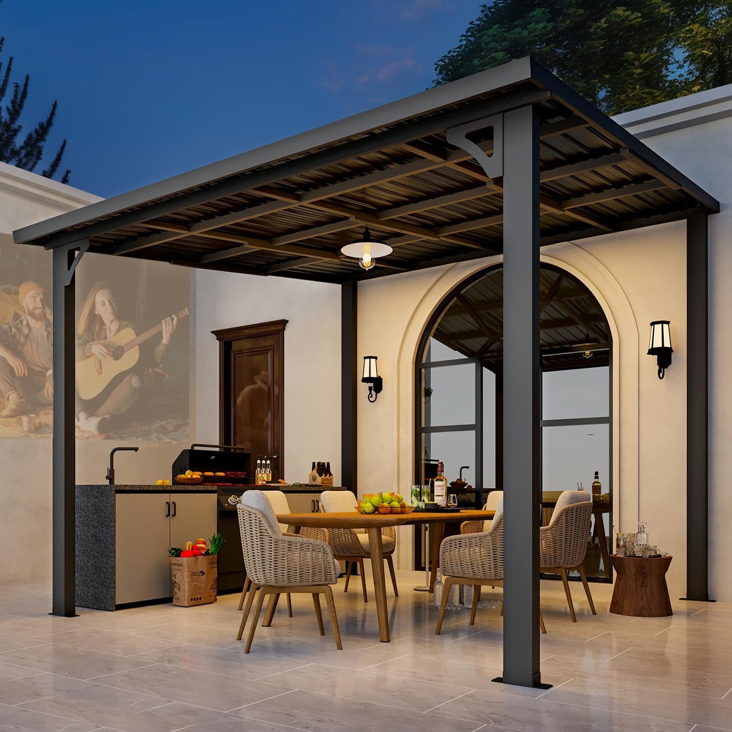 YODOLLA 10' x 10' Outdoor Pergola Hardtop Gazebo, Dark Grey