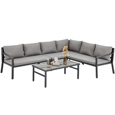 YODOLLA Modern Metal Patio Set, 7-Piece, Grey