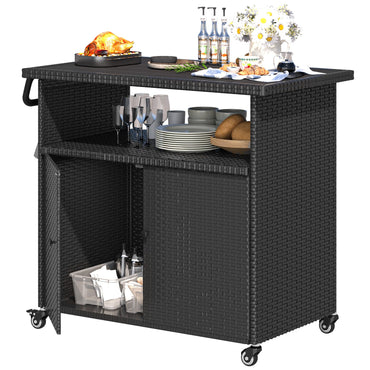 YODOLLA Outdoor Bar Cart, Patio Storage Grill Cart with Handles,Black