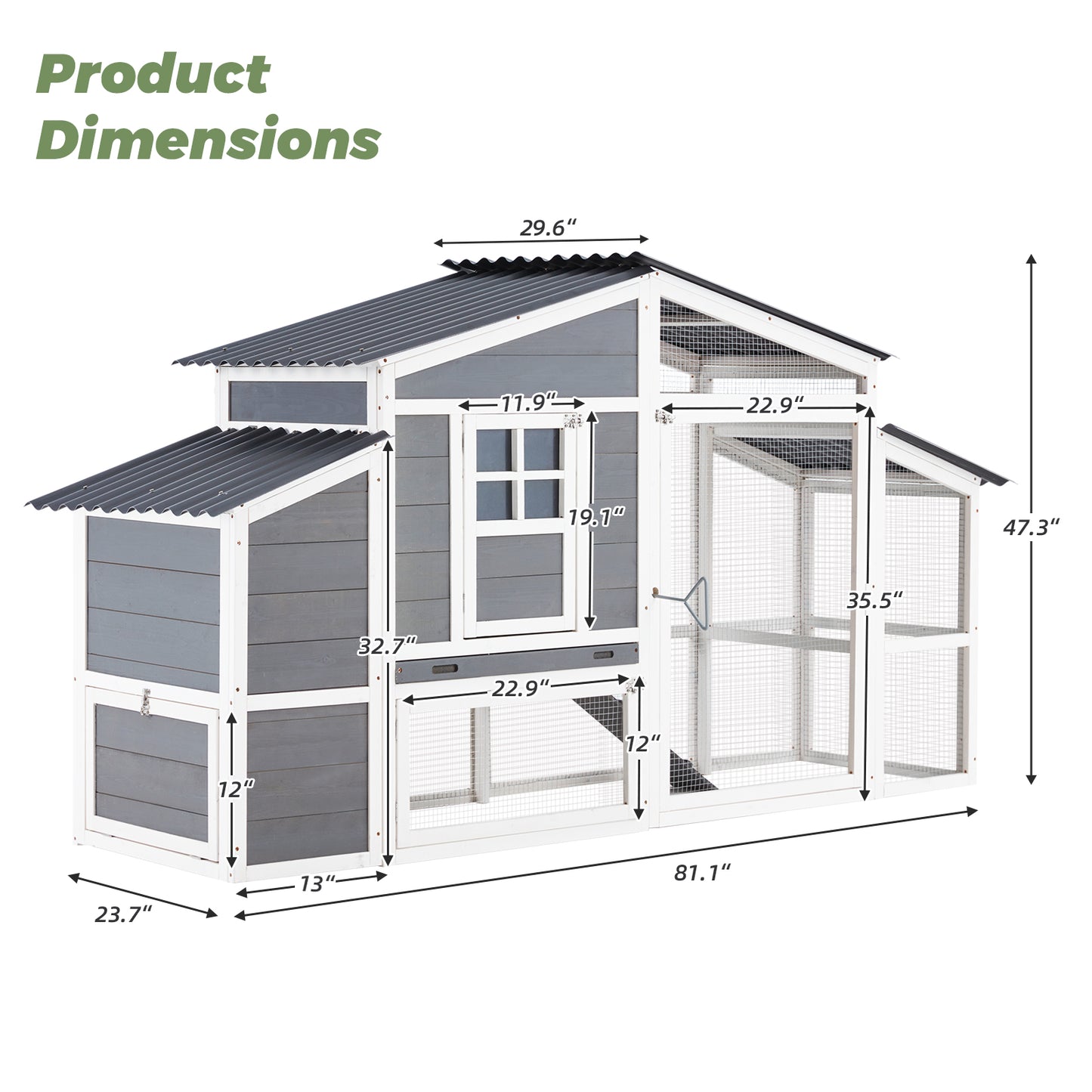 YODOLLA 81” Large Chicken Coop, Outdoor Wooden Hen House Poultry Cage Multi-Level Hutch w/Nesting Boxes & Run for 6-10 Chickens, Grey&White