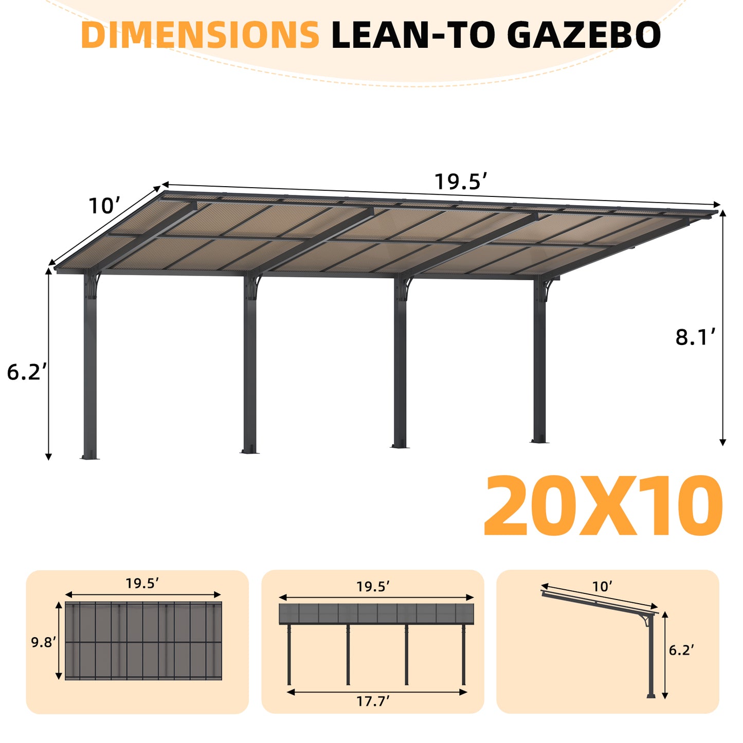 YODOLLA Heavy Duty 10x20 Hardtop Pergola