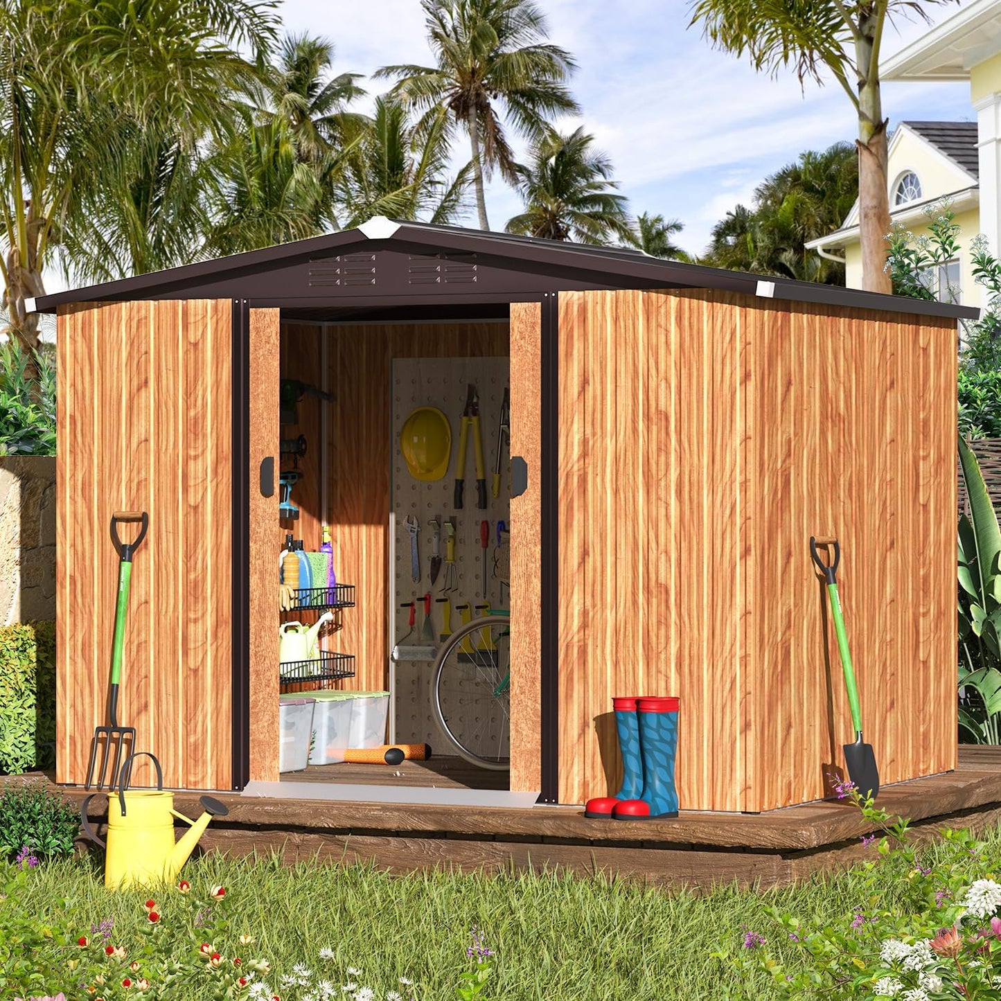 YODOLLA 8x6 Woodgrain Outdoor Storage Shed