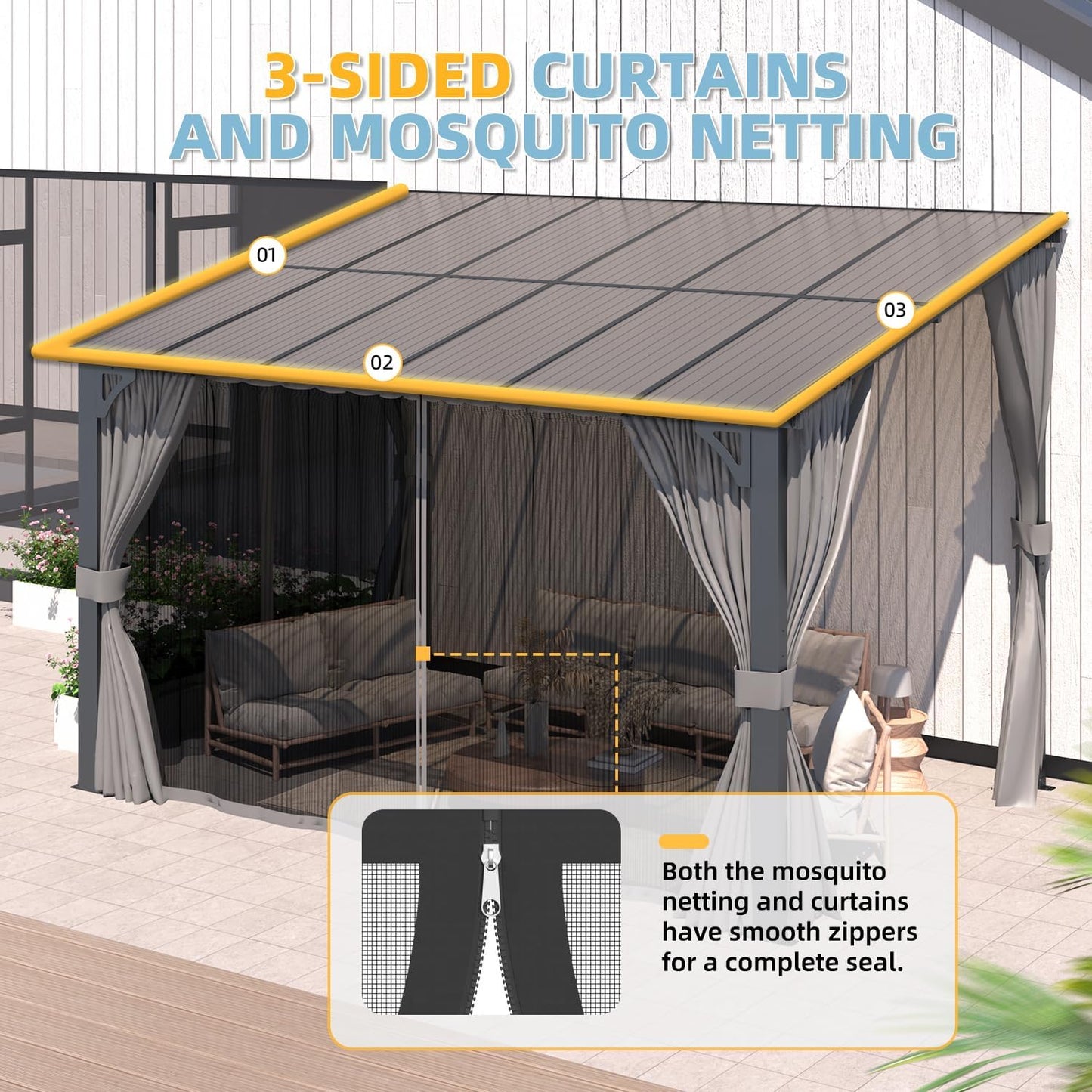 YODOLLA 16' x 8' Gazebo Outdoor Pergola with Curtains and Netting