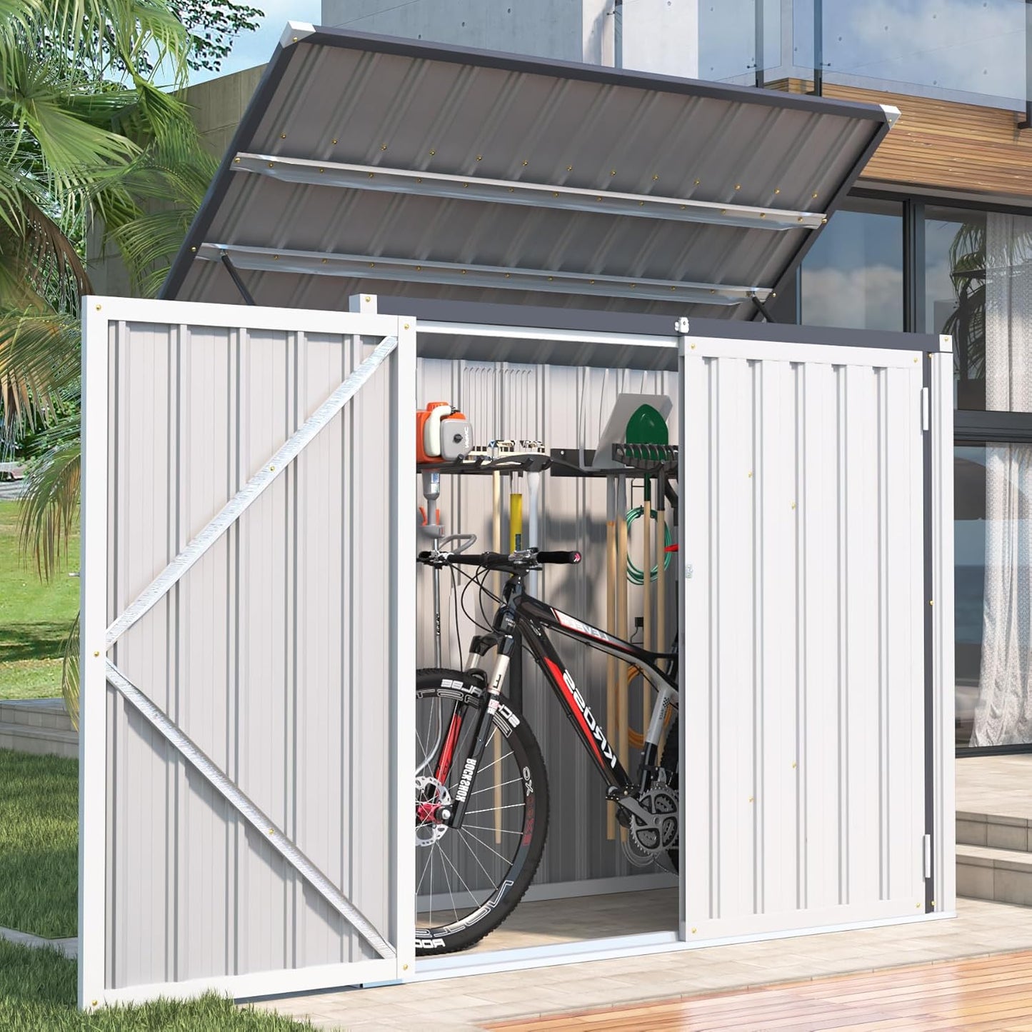 YODOLLA 46 Cu.Ft Outdoor Horizontal Storage Shed, White