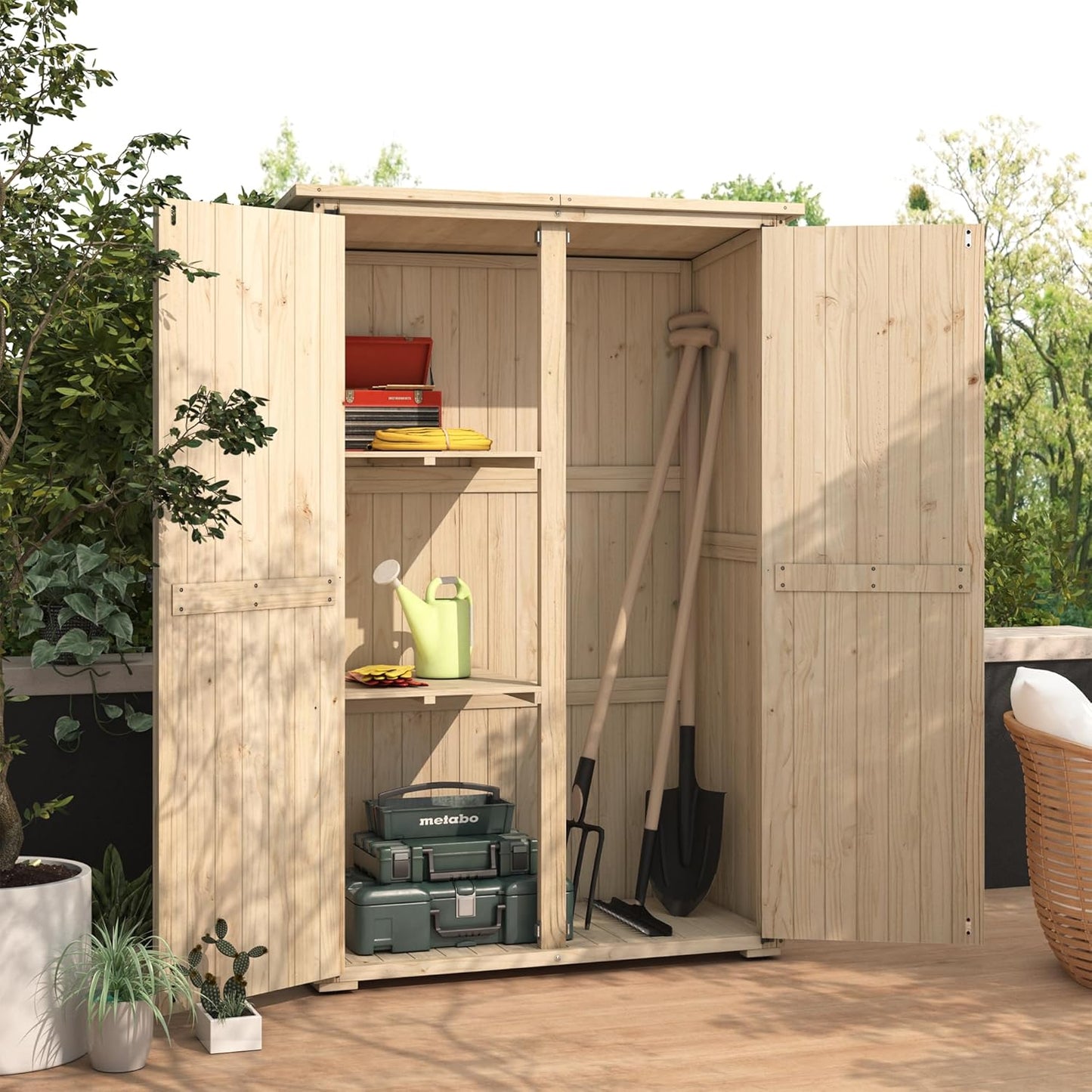 YODOLLA Outdoor Storage Shed with Waterproof Roof, Natural Wood