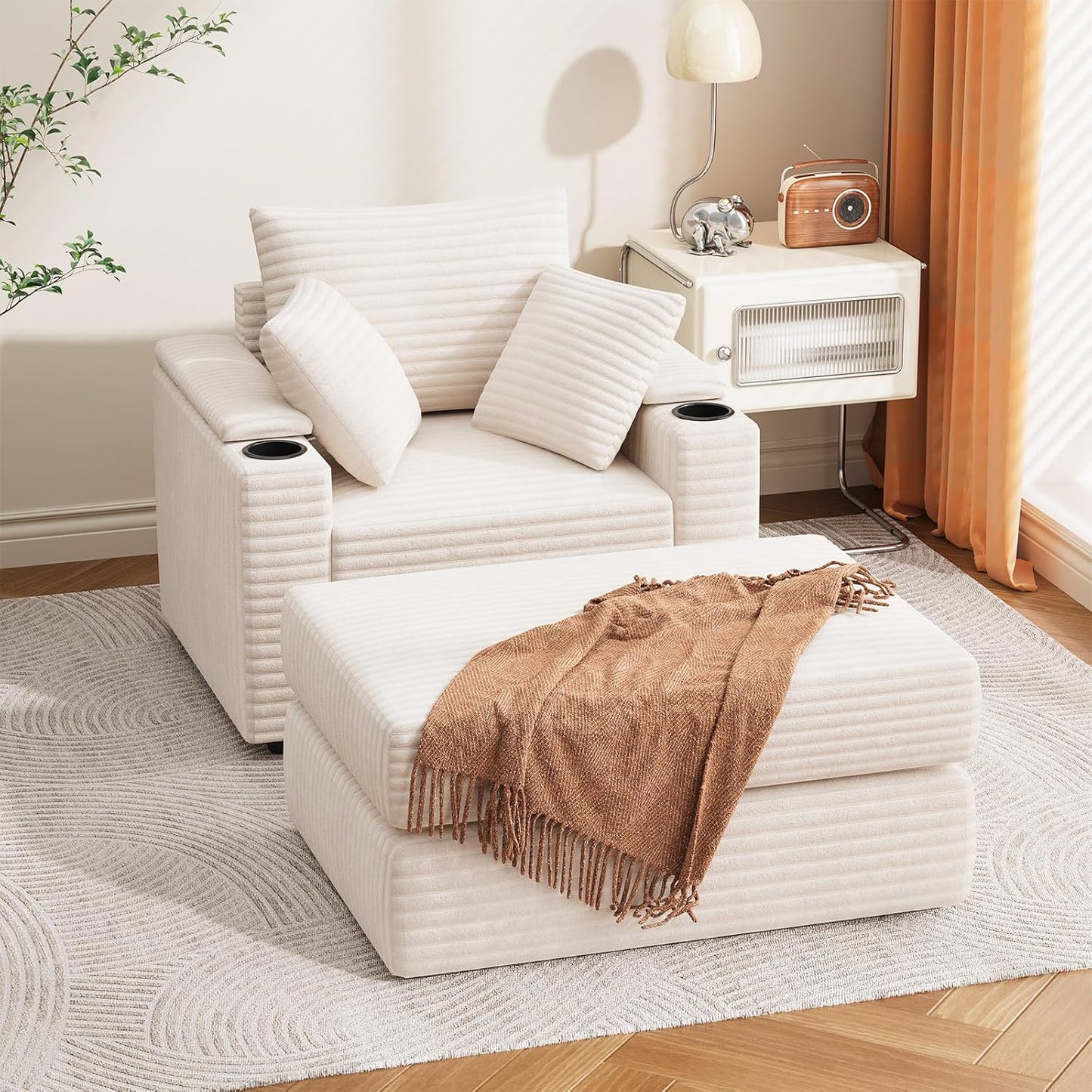YODOLLA Chaise Lounge Chair Indoor, Oversized Sleeper Chair with Ottoman, Comfy Reading Sofa Armchair