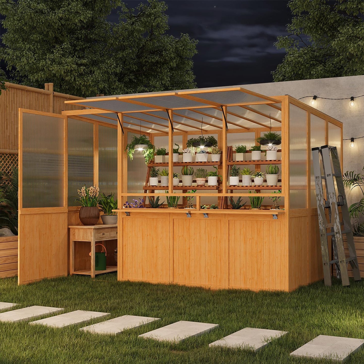 YODOLLA 6x10 FT Wood Greenhouse for Outdoors