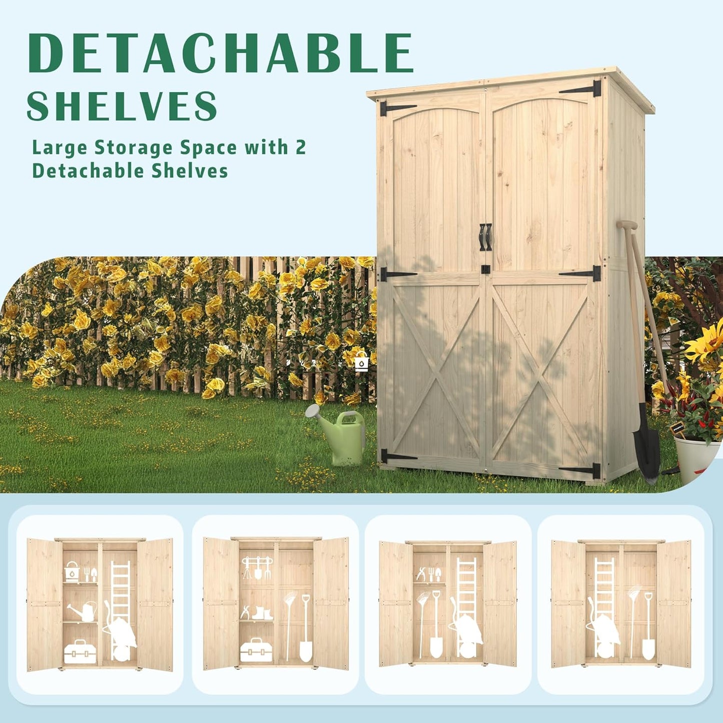YODOLLA Outdoor Storage Shed with Waterproof Roof, Natural Wood