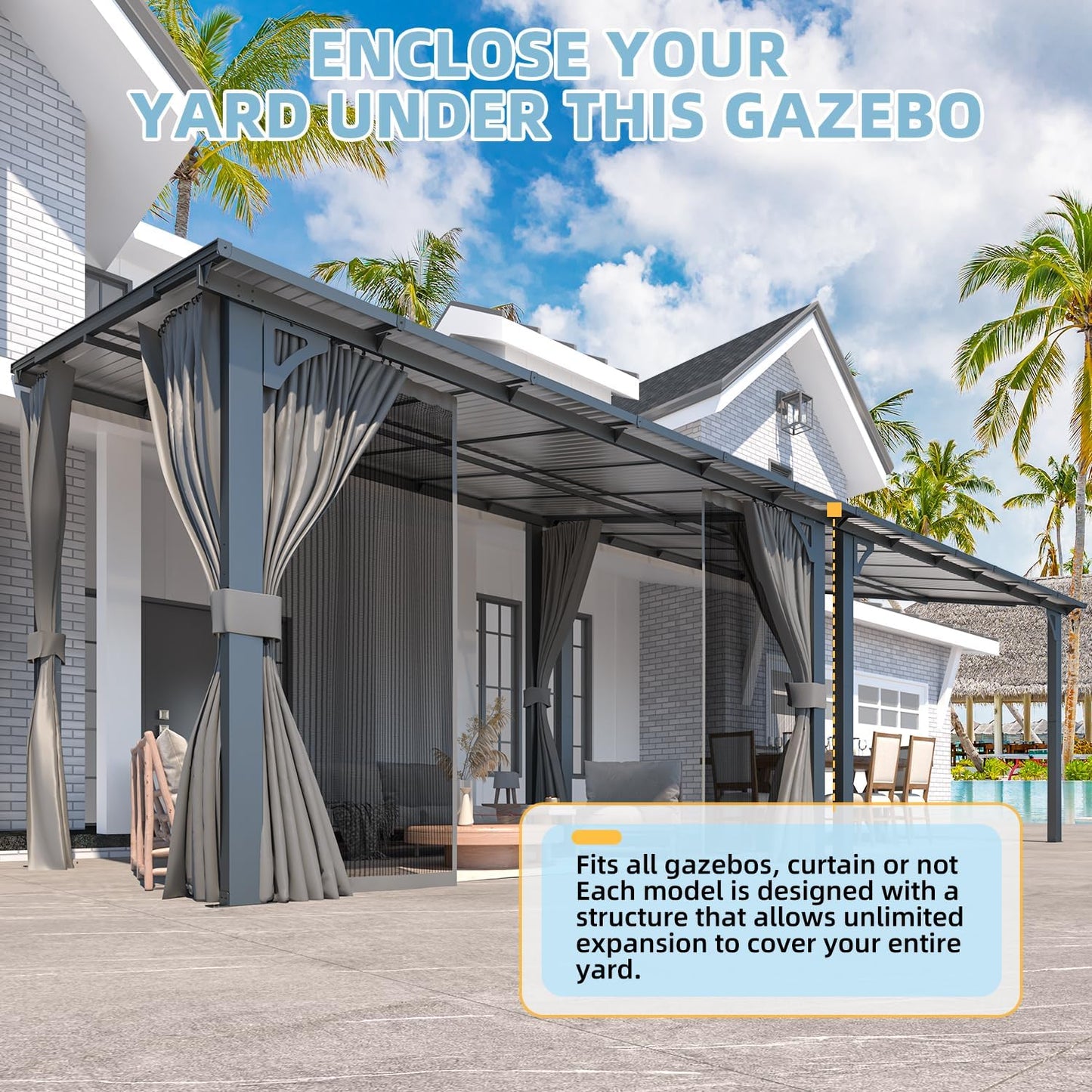 YODOLLA 14' x 12' Gazebo Outdoor Pergola with Curtains and Netting