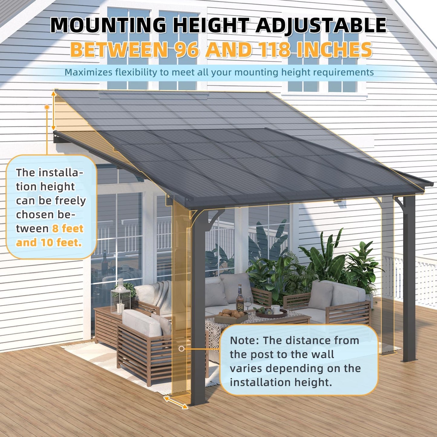 YODOLLA Adjustable Height Outdoor Gazebo Pergola for Patio