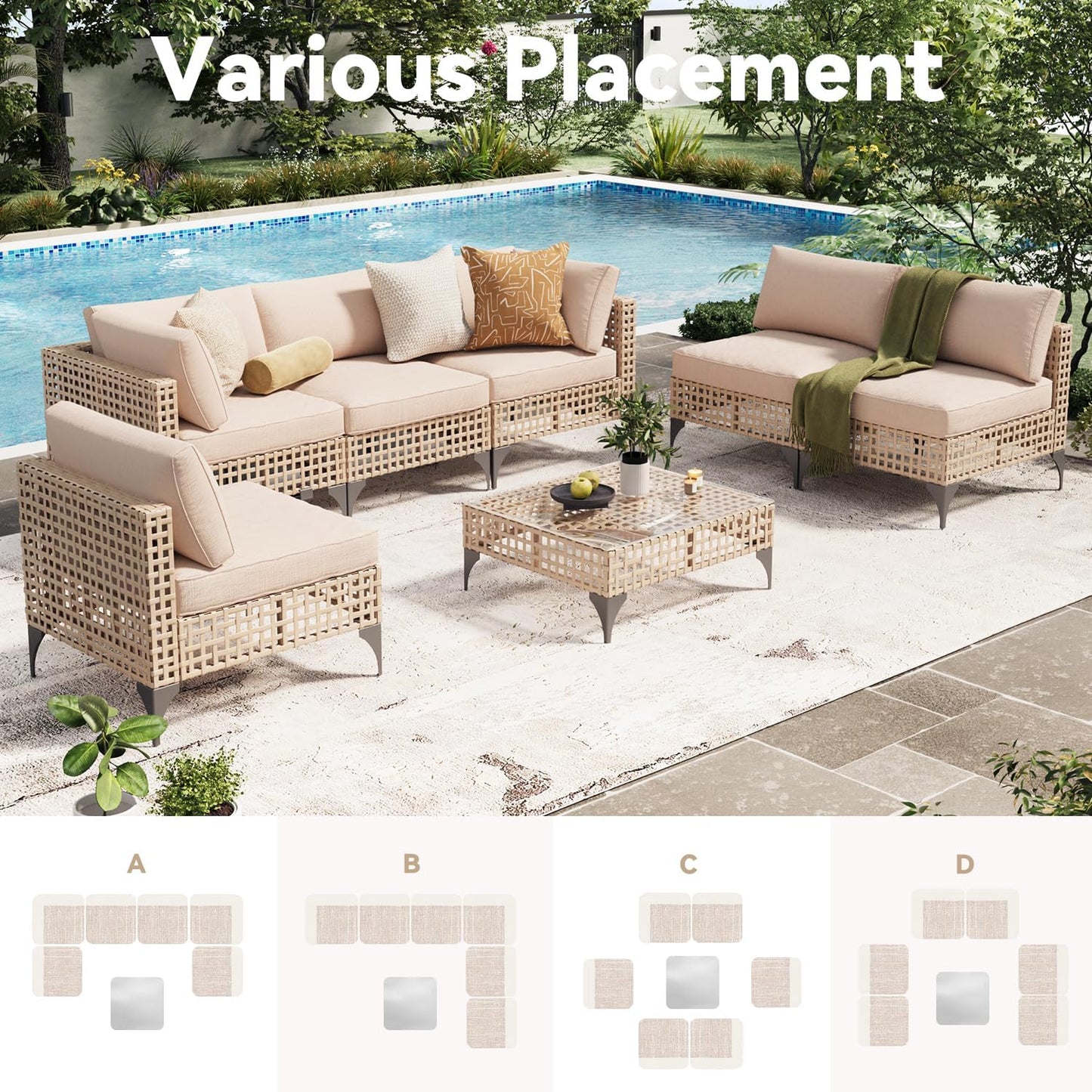 YODOLLA 7 piece rattan patio sofa set