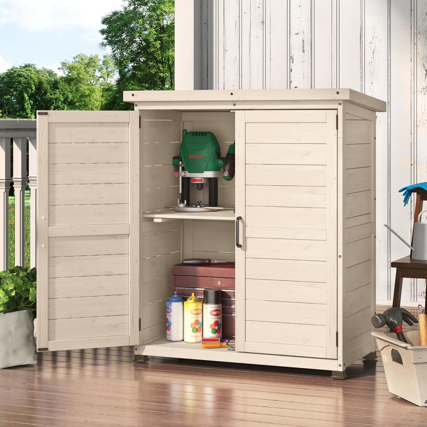 YODOLLA Outdoor Work Bench Storage Cabinet, Beige