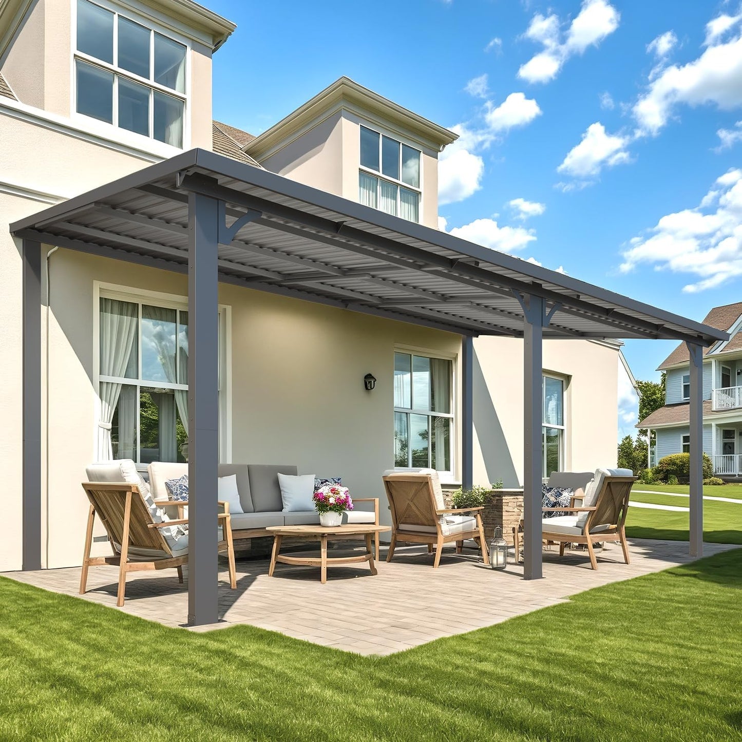 YODOLLA 16'x10' Wall-Mounted Pergola Hardtop Outdoor Gazebo