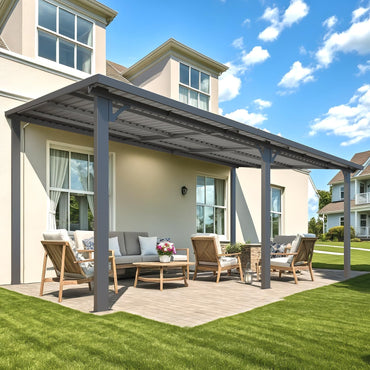 YODOLLA 16'x10' Wall-Mounted Pergola Hardtop Outdoor Gazebo