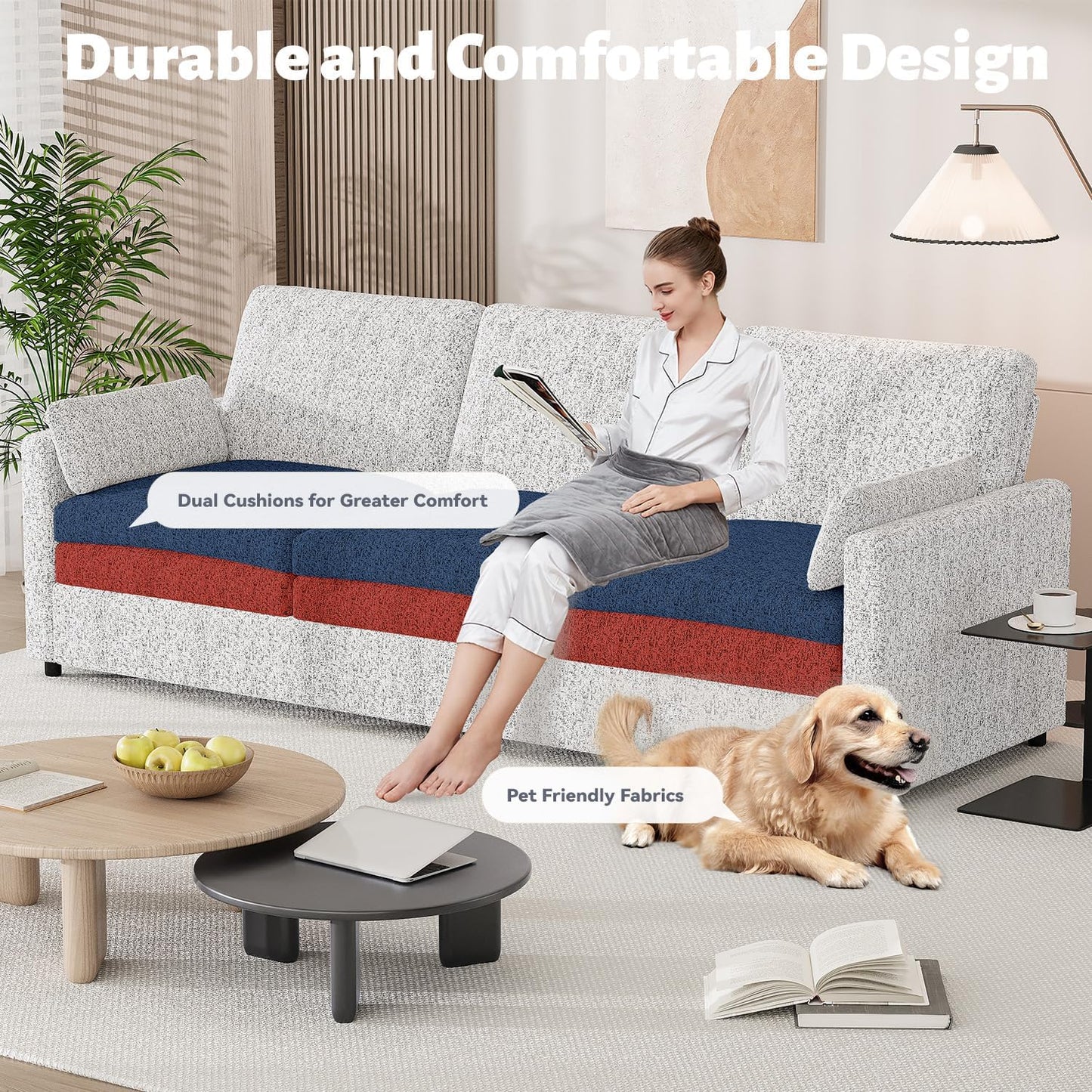 YODOLLA 89" Chenille Sofa, 3-Seater, 2 Removable Pillows, Gray
