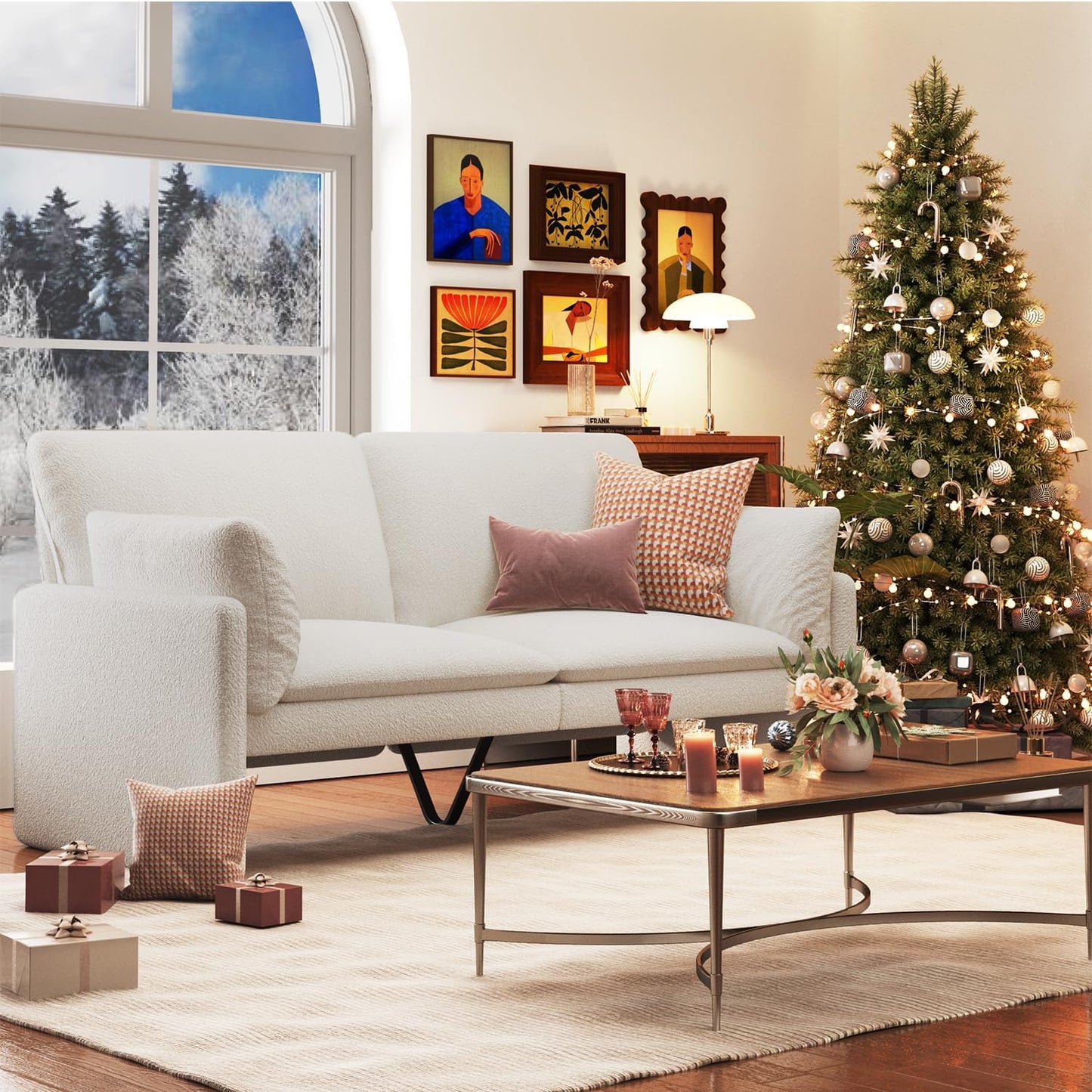 YODOLLA 68" Teddy Velvet Loveseat, Comfy 2-Seater Sofa, White