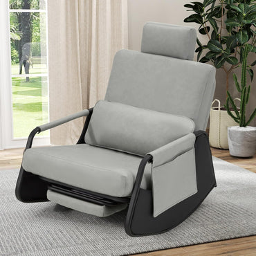 YODOLLA Retractable Gliding Rocking Chair, Gray Leather