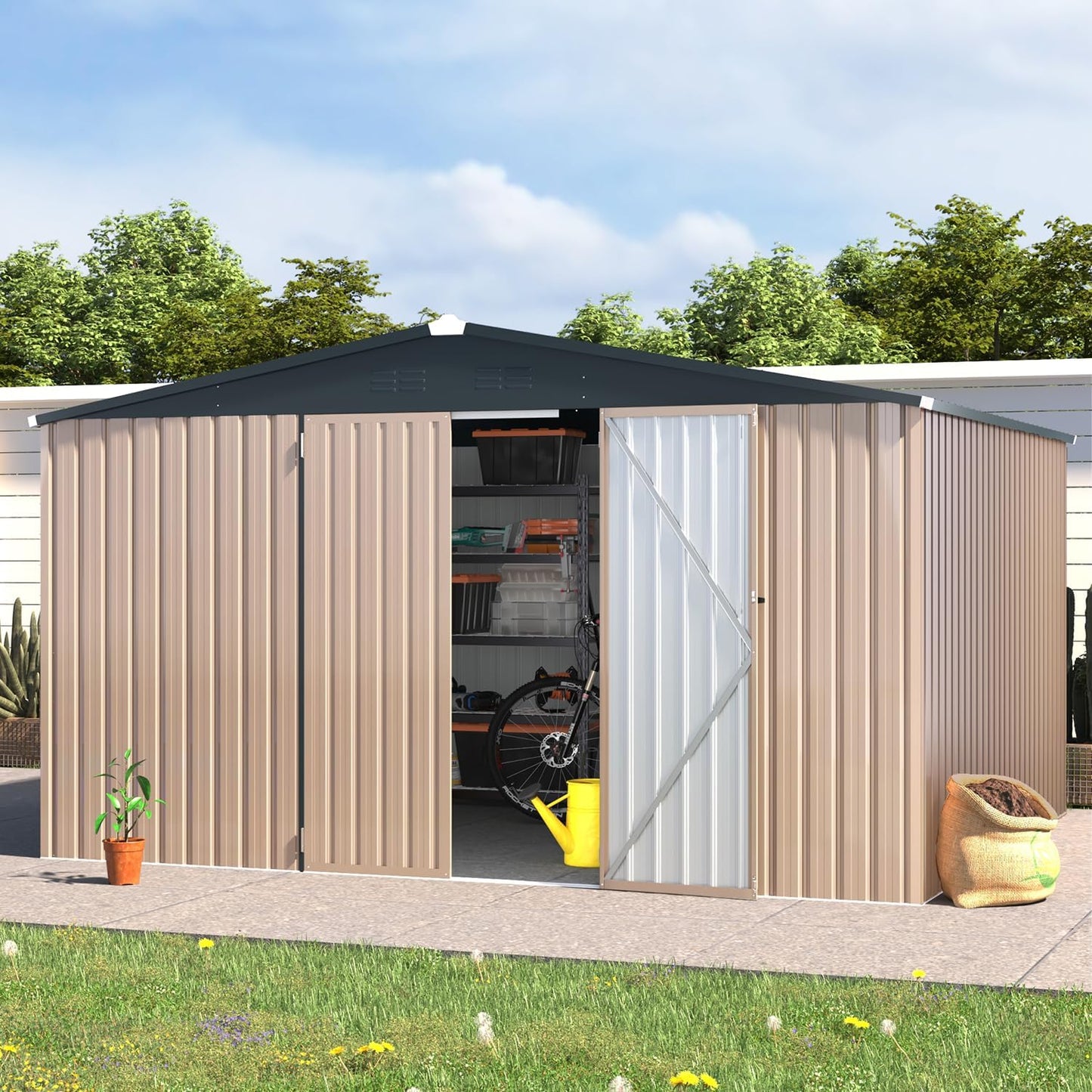 YODOLLA Shed 12' x 10' Outdoor Storage Shed, Grey