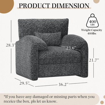 YODOLLA Oversized Armchair, Chenille Mid Century Accent Chair, Comfy Upholstered Single Sofa, Extra Wide Reading Chairs