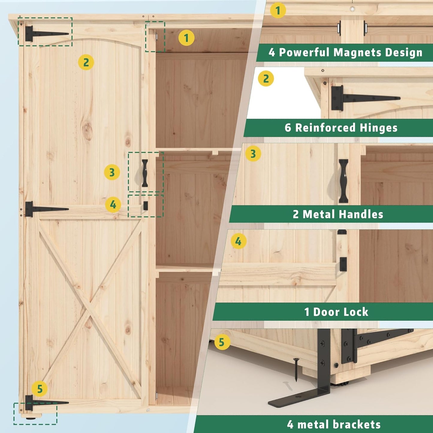 YODOLLA Outdoor Storage Shed with Waterproof Roof, Natural Wood