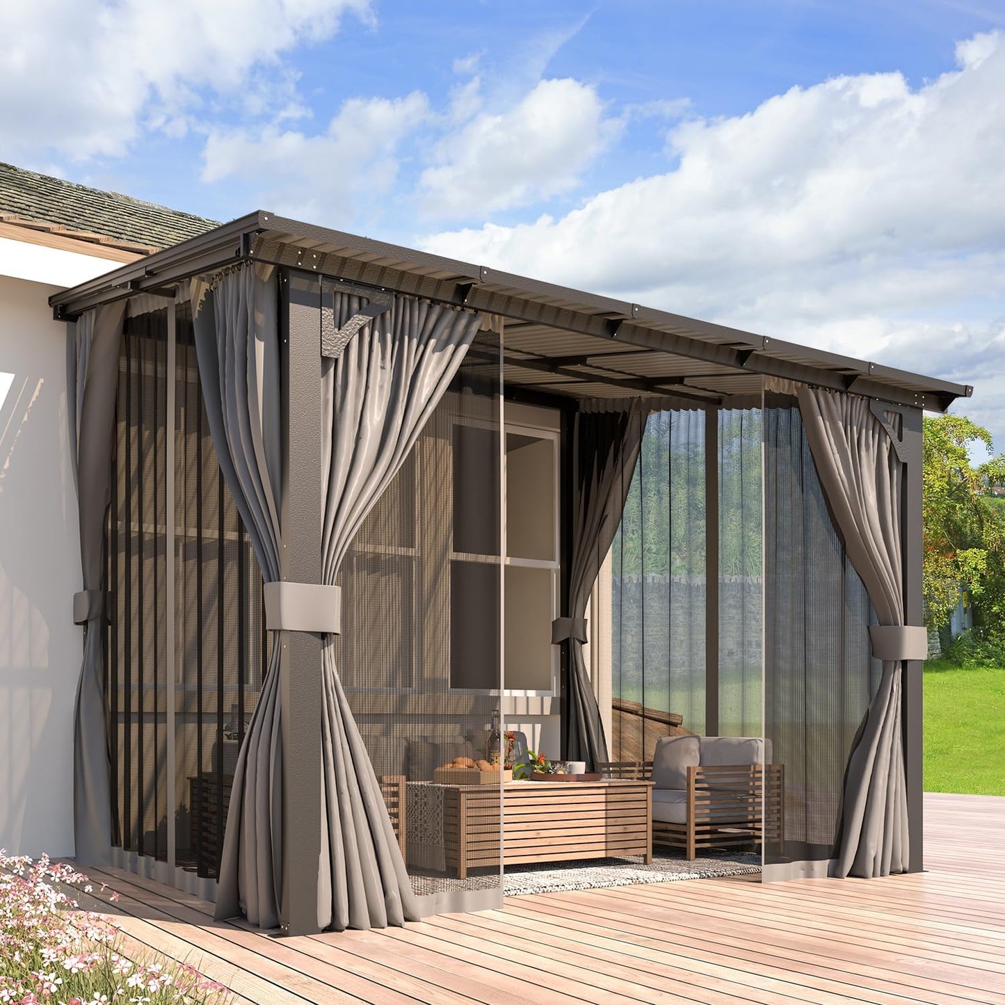 YODOLLA 14' x 12' Gazebo Outdoor Pergola with Curtains and Netting