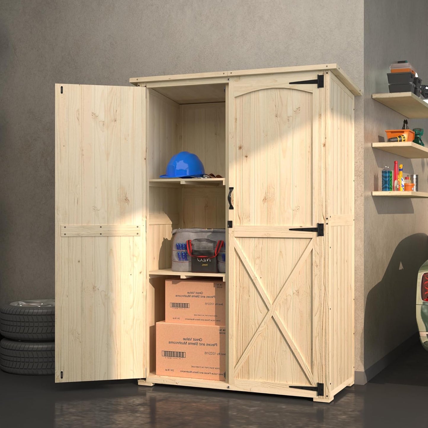 YODOLLA Outdoor Storage Shed with Waterproof Roof, Natural Wood