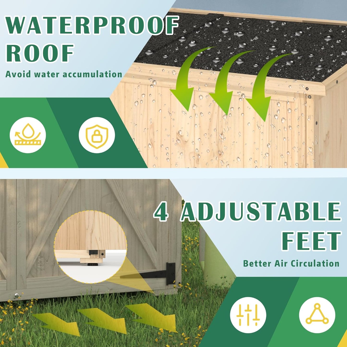 YODOLLA Outdoor Storage Shed with Waterproof Roof, Natural Wood