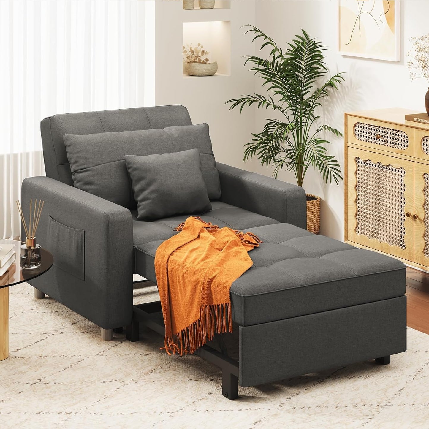YODOLLA 36" Convertible Chair Bed, Modern Grey