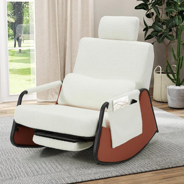YODOLLA Retractable Gliding Rocking Chair, White Teddy Velvet Farbic