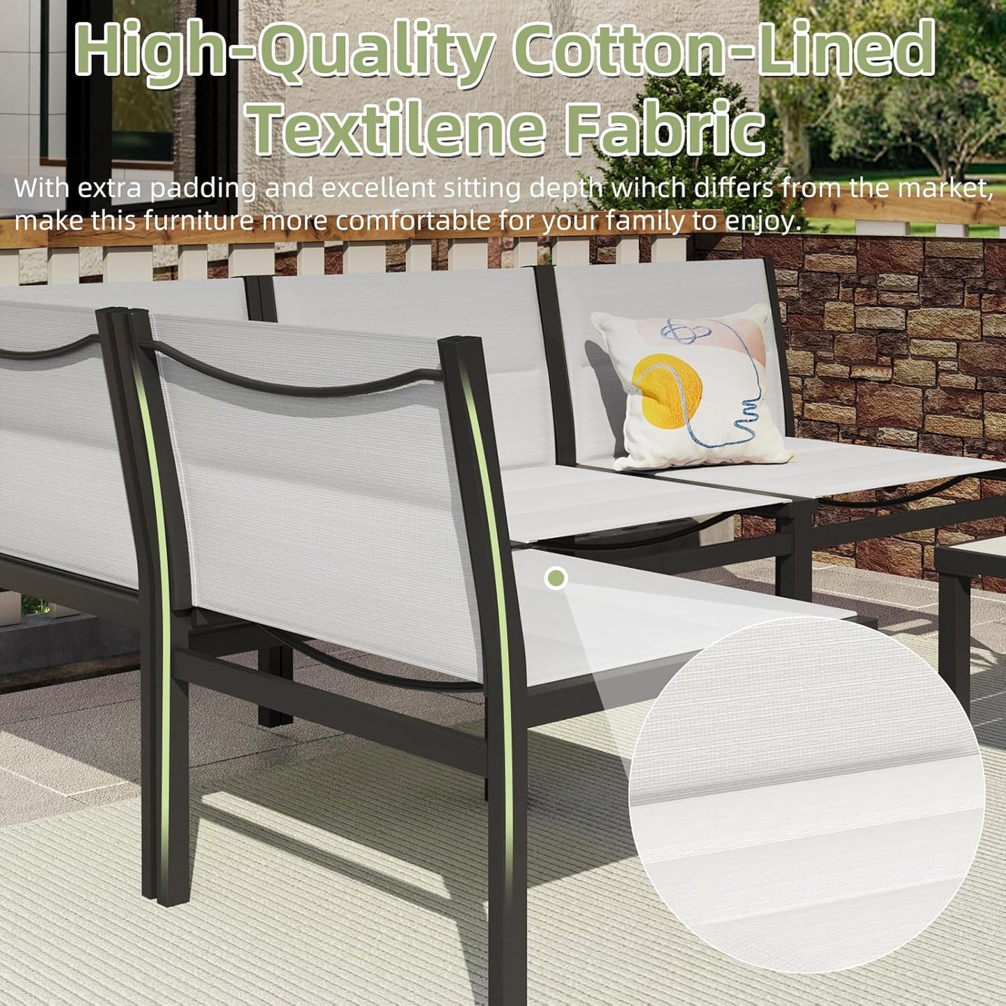 YODOLLA 7-Pc Sectional Patio Set Textilene Fabric, Off-White