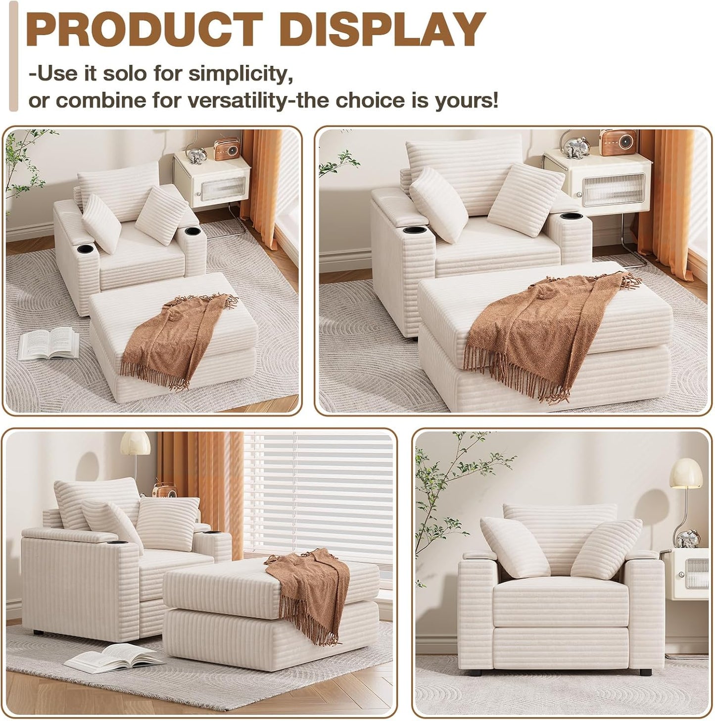 YODOLLA Chaise Lounge Chair Indoor, Oversized Sleeper Chair with Ottoman, Comfy Reading Sofa Armchair