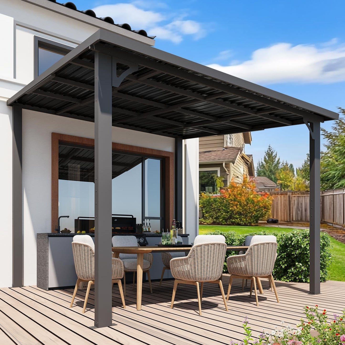 YODOLLA 10' x 10' Outdoor Pergola Hardtop Gazebo, Dark Grey