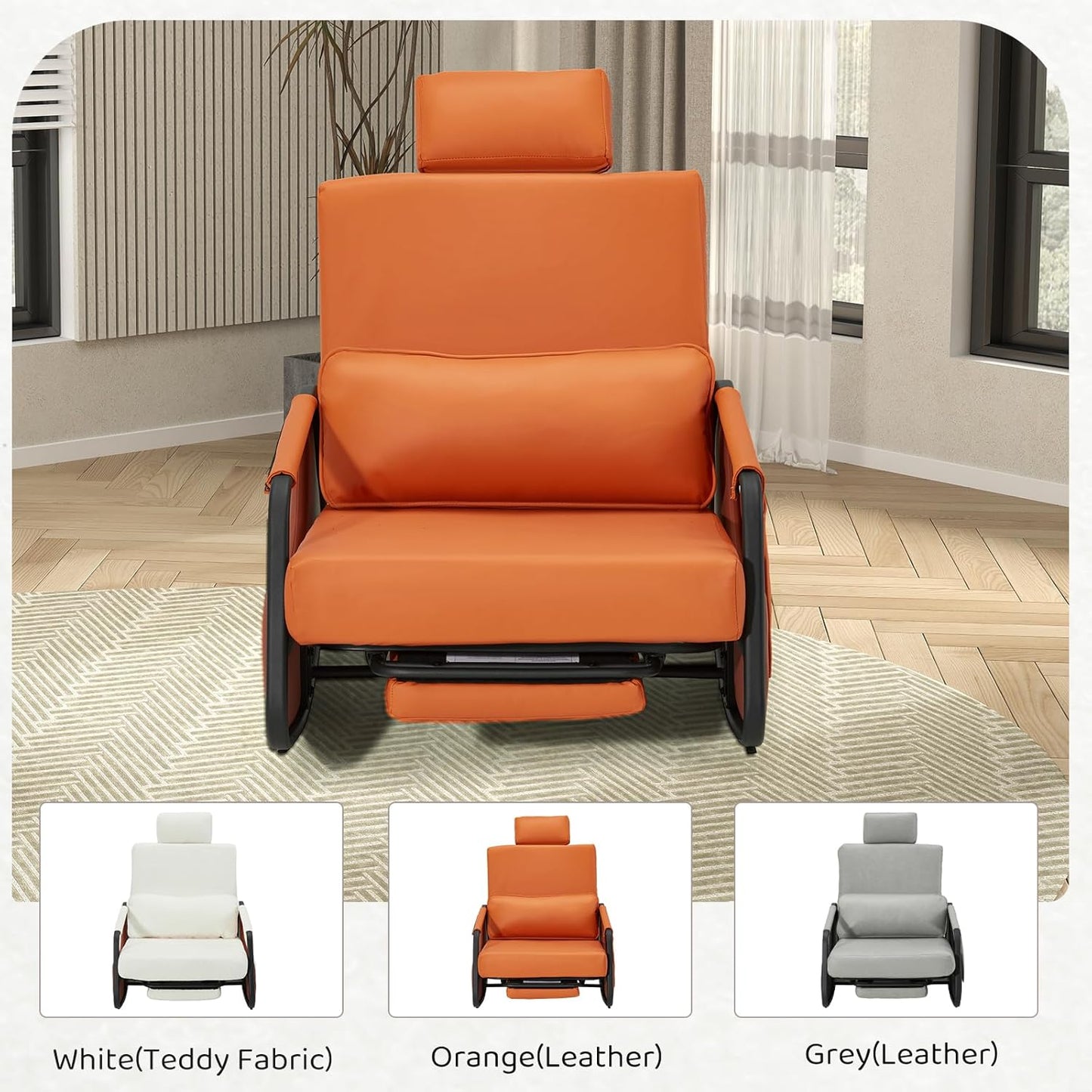 YODOLLA Retractable Gliding Rocking Chair, Orange Leather