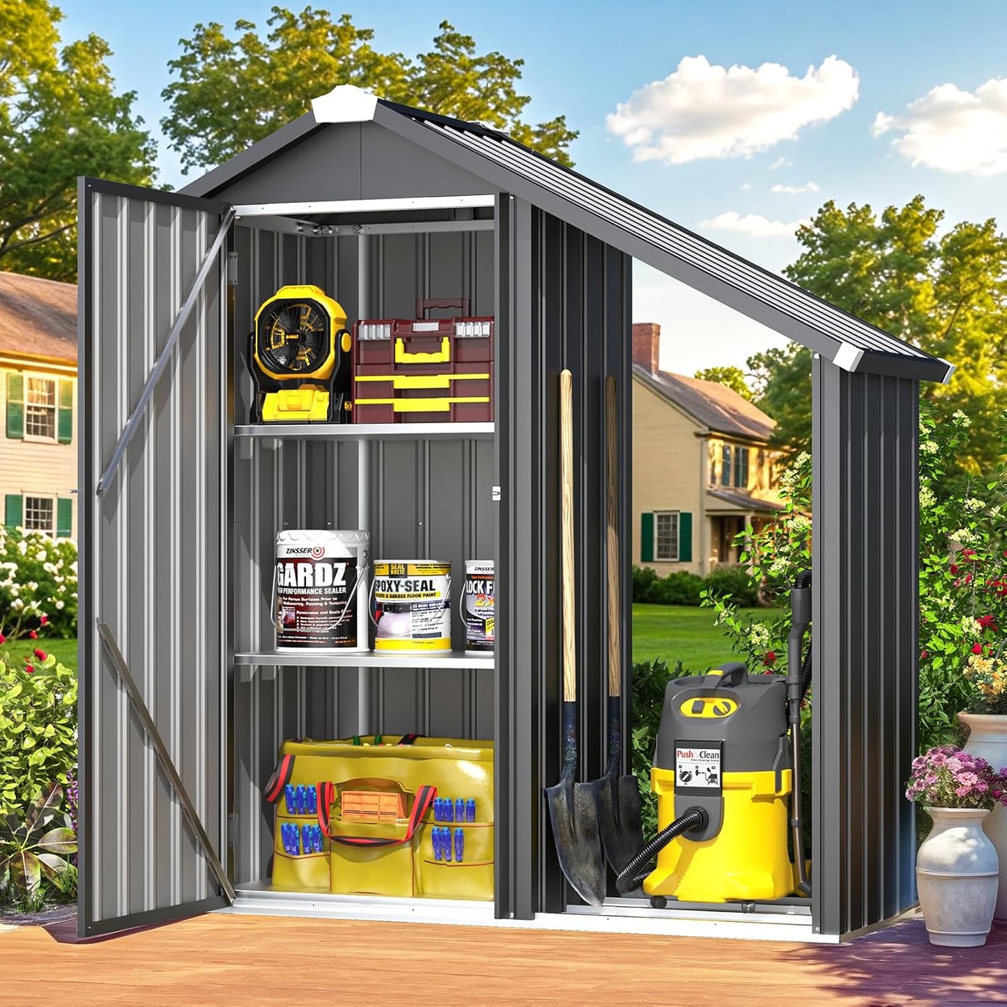 YODOLLA Waterproof Storage Cabinet with Shelves and Lean to Open-Sided Firewood Racks