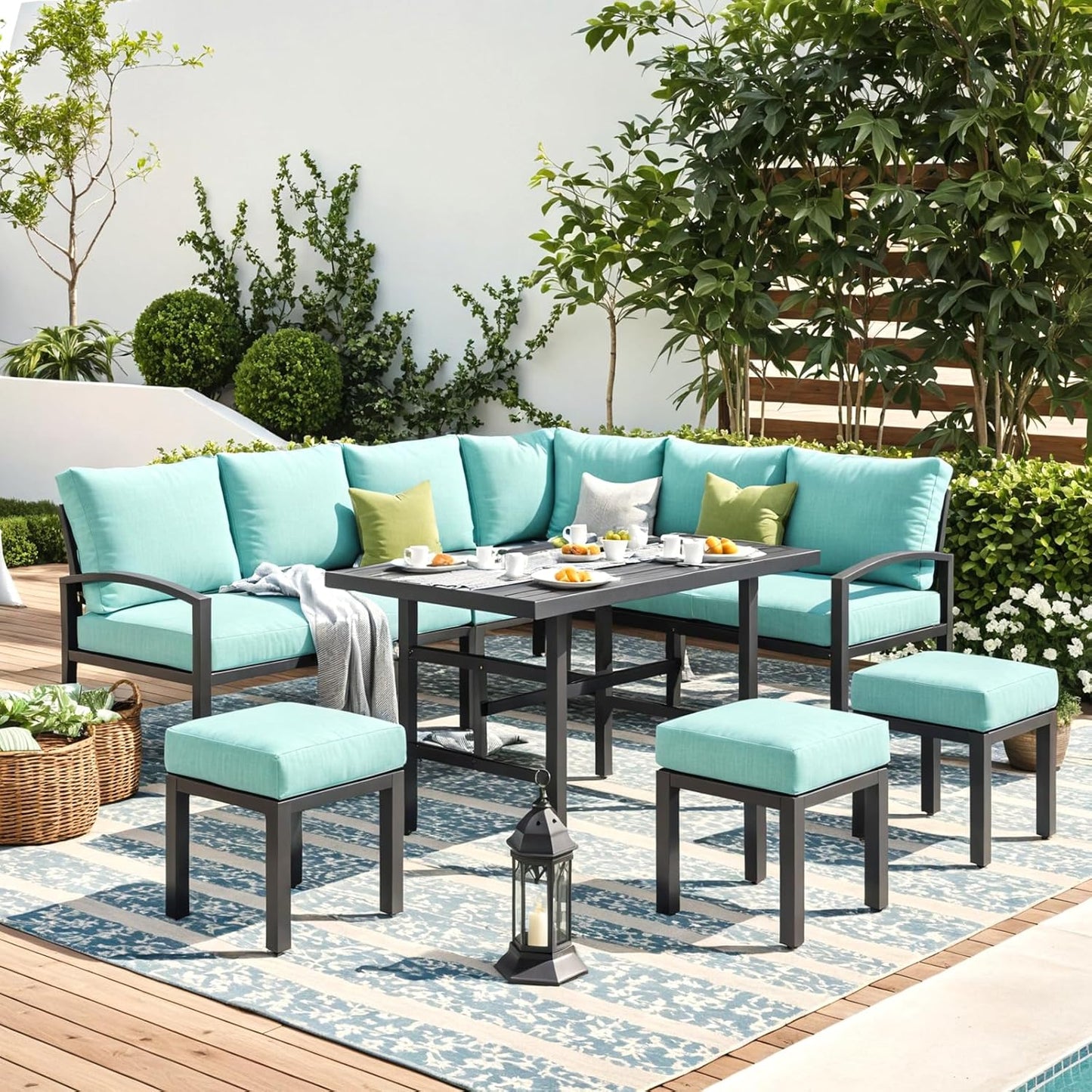 YODOLLA 7 Pieces Metal Patio Furniture Set, Green