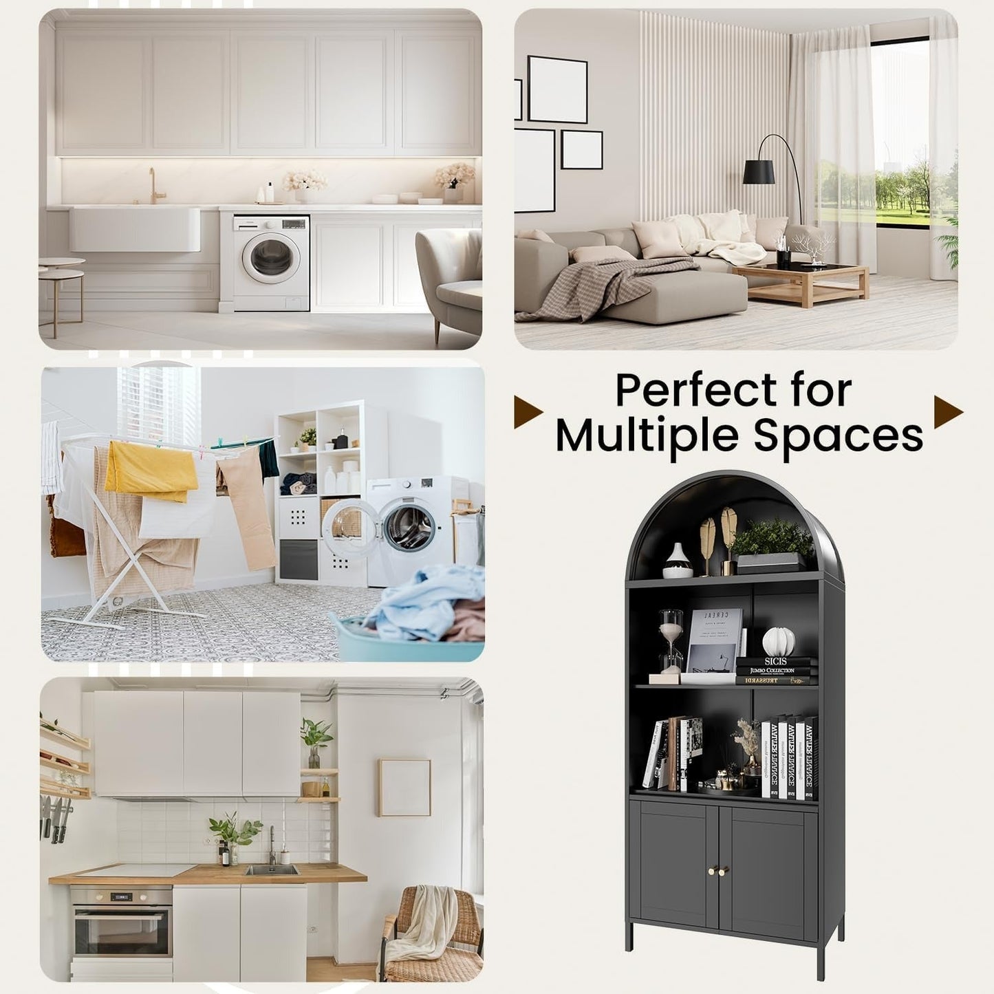 YODOLLA 73'' Arched Cabinet, Metal Kitchen Pantry with Adjustable Shelves, Modern Arched Storage Bookcase Display Cabinet