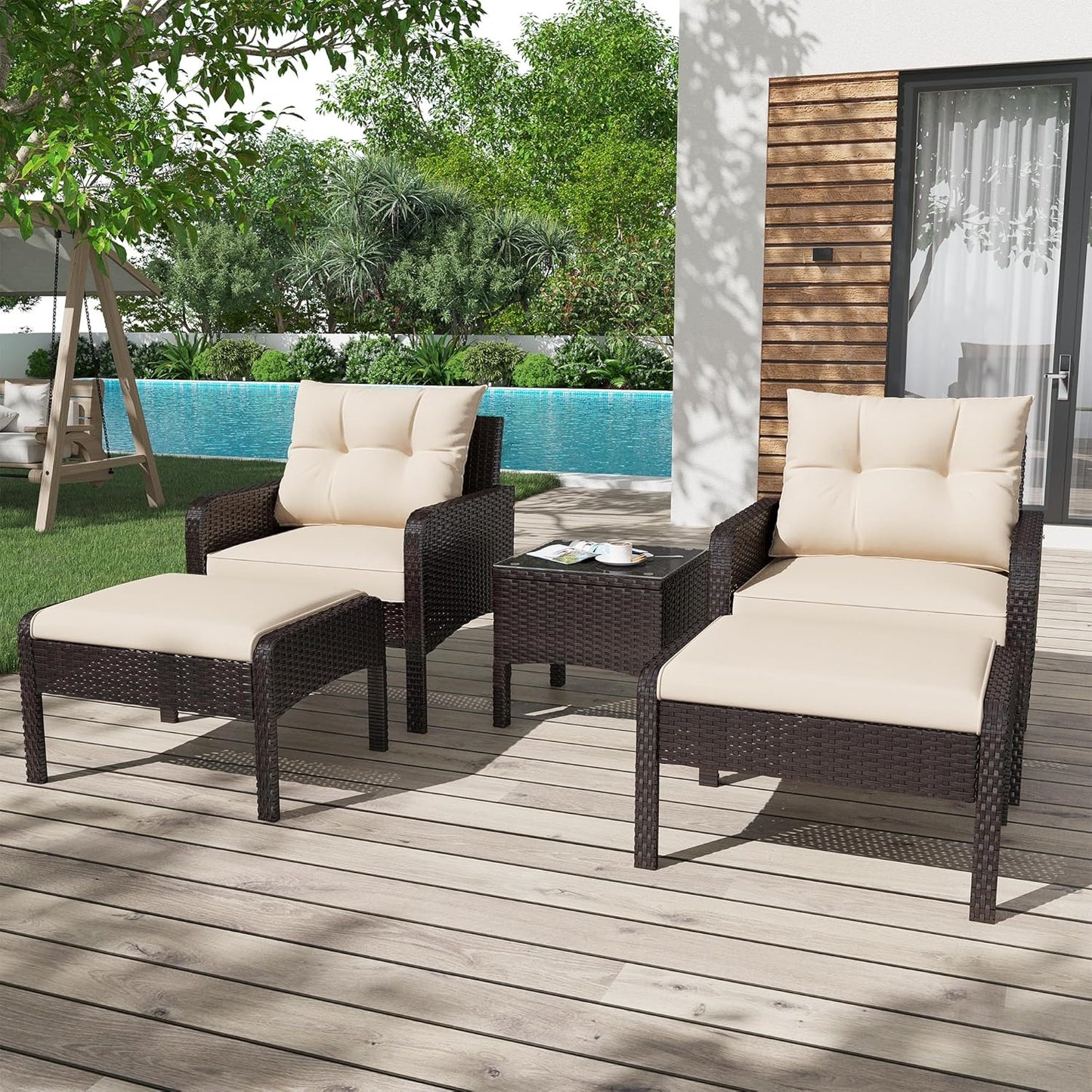 YODOLLA Outdoor 5 Pieces Patio Furniture Set, Beige