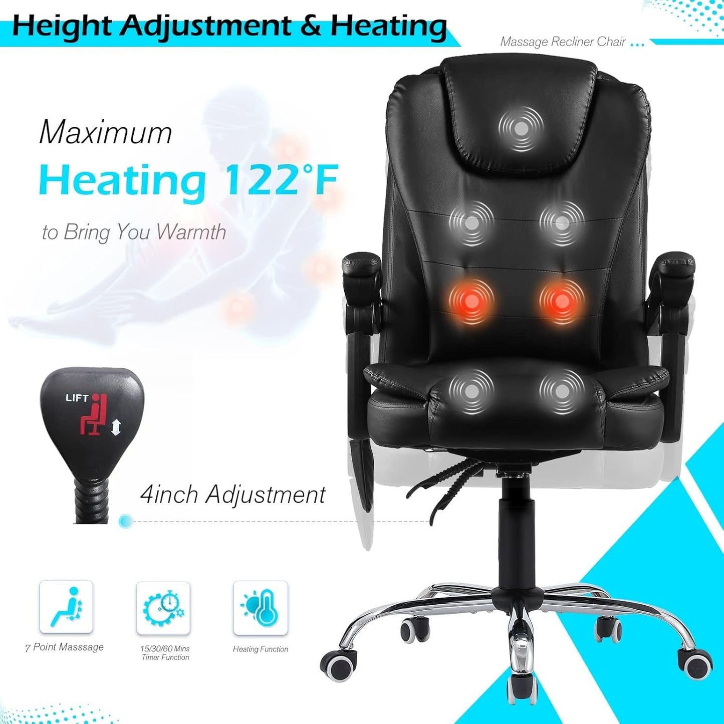 YODOLLA Heated Executive Office Chair with Massage, PU Leather Black